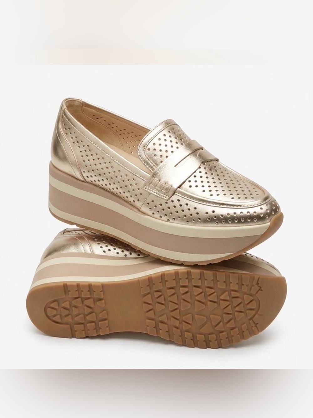 Dolce Vita Janine Perf Metallic Gold Platform Loafers SZ 9